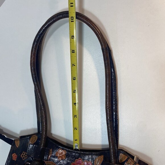 Tooled Leather Tobacco Handbag Purse Shoulder Bag Floral‎ Flowers Zipper Closure - Picture 14 of 16